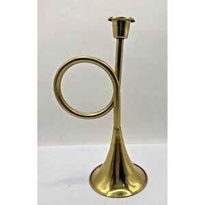 Brass Trumpet Bugle Horn Candle Holder Tapers 9” Patina ￼India Vintage